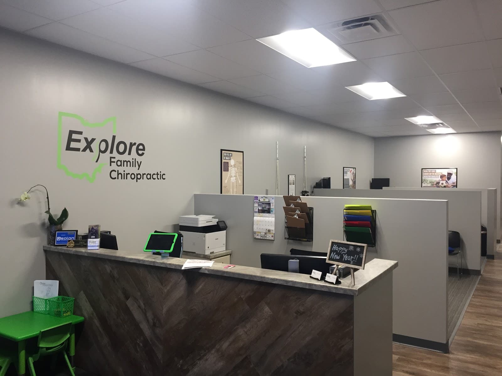 Calm interior of the Explore Family Chiropractic office in Aurora, Ohio