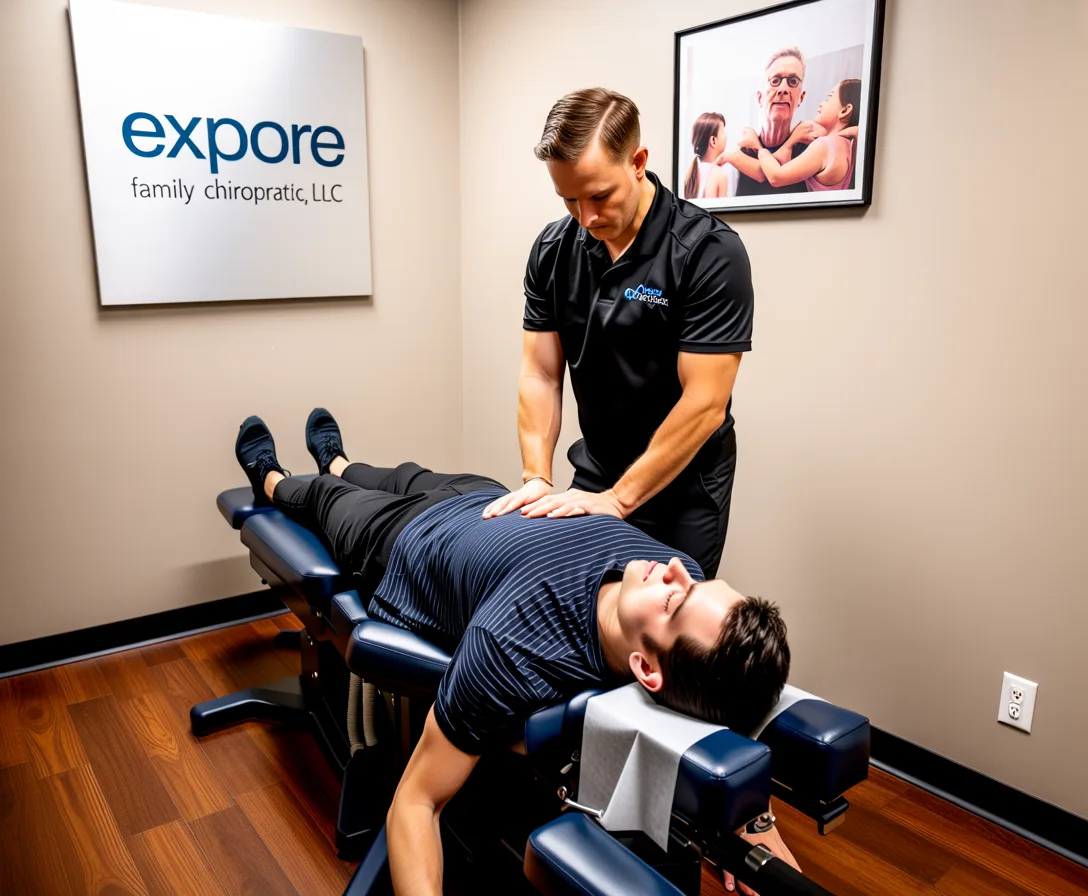 Chiropractic adjustment being performed at Explore Family Chiropractic in Aurora, Ohio