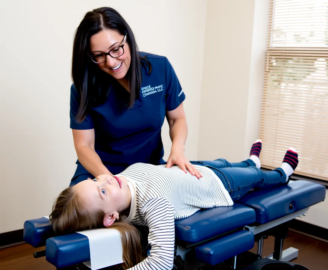 Pediatric chiropractic adjustment for a child at Explore Family Chiropractic in Aurora, Ohio